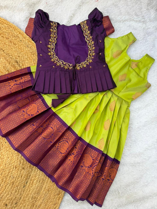 Beautiful Semi-Silk Petticoat with Aari Top