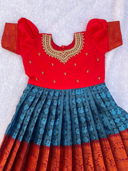 Elegant Multicolored Frock with Golden Aari