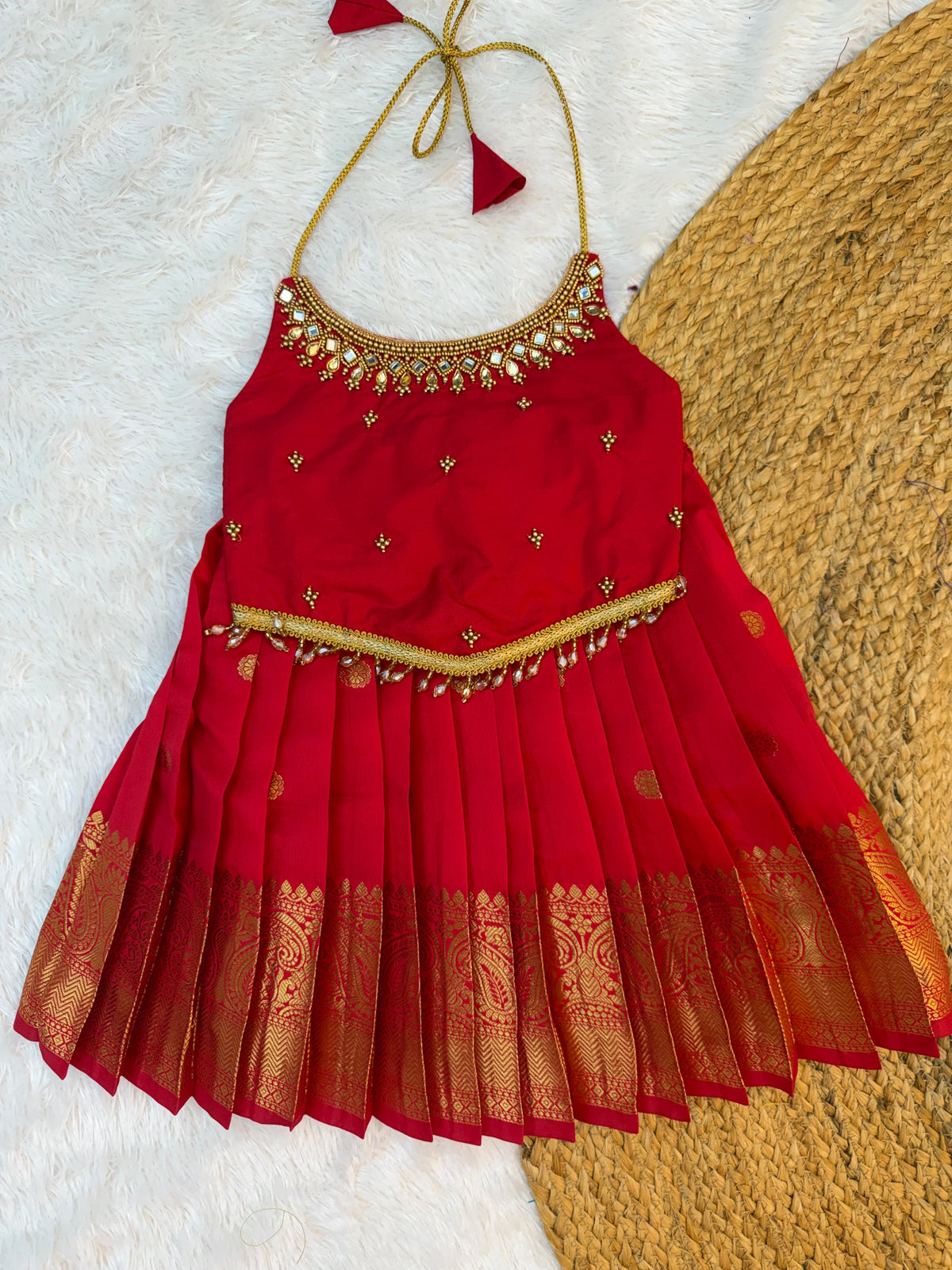 Kanjeevaram-Style Pattu Langa for Baby Girls