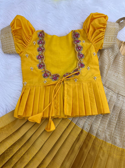 Radiant Yellow and Gold Festive Kids Lehenga