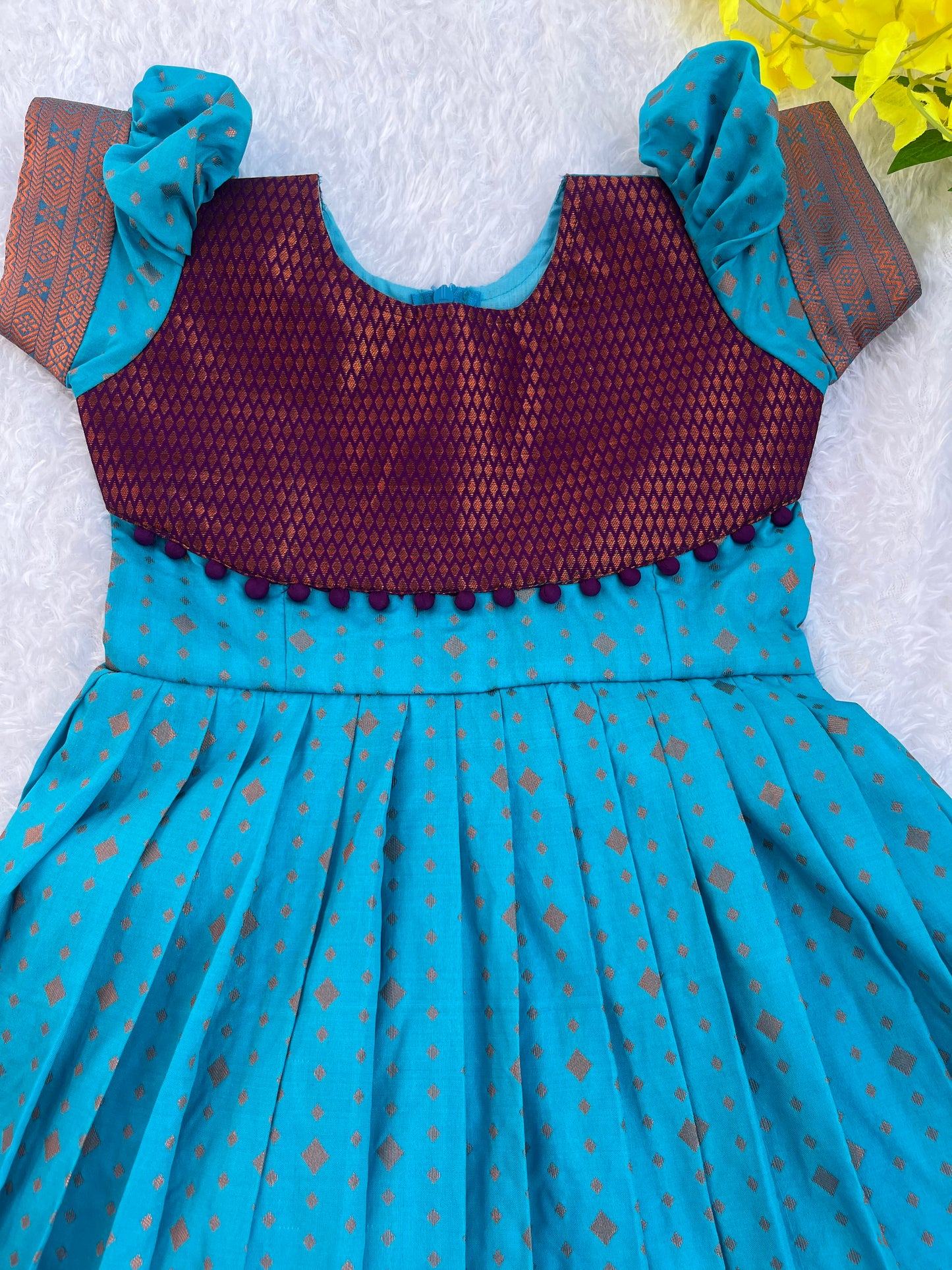 Autumn Spl- Vibrant Turquoise & Purple Frock