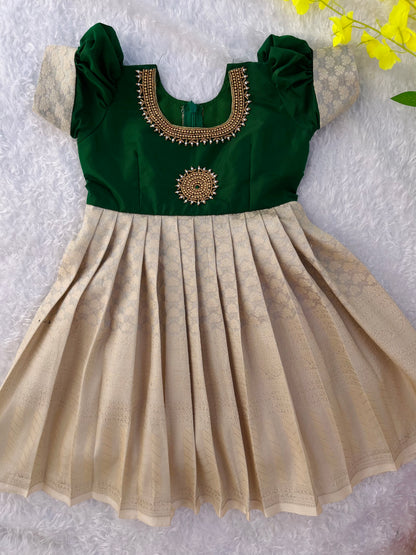 Stunning Frock with Aariwork Yoke and Pleated Skirt