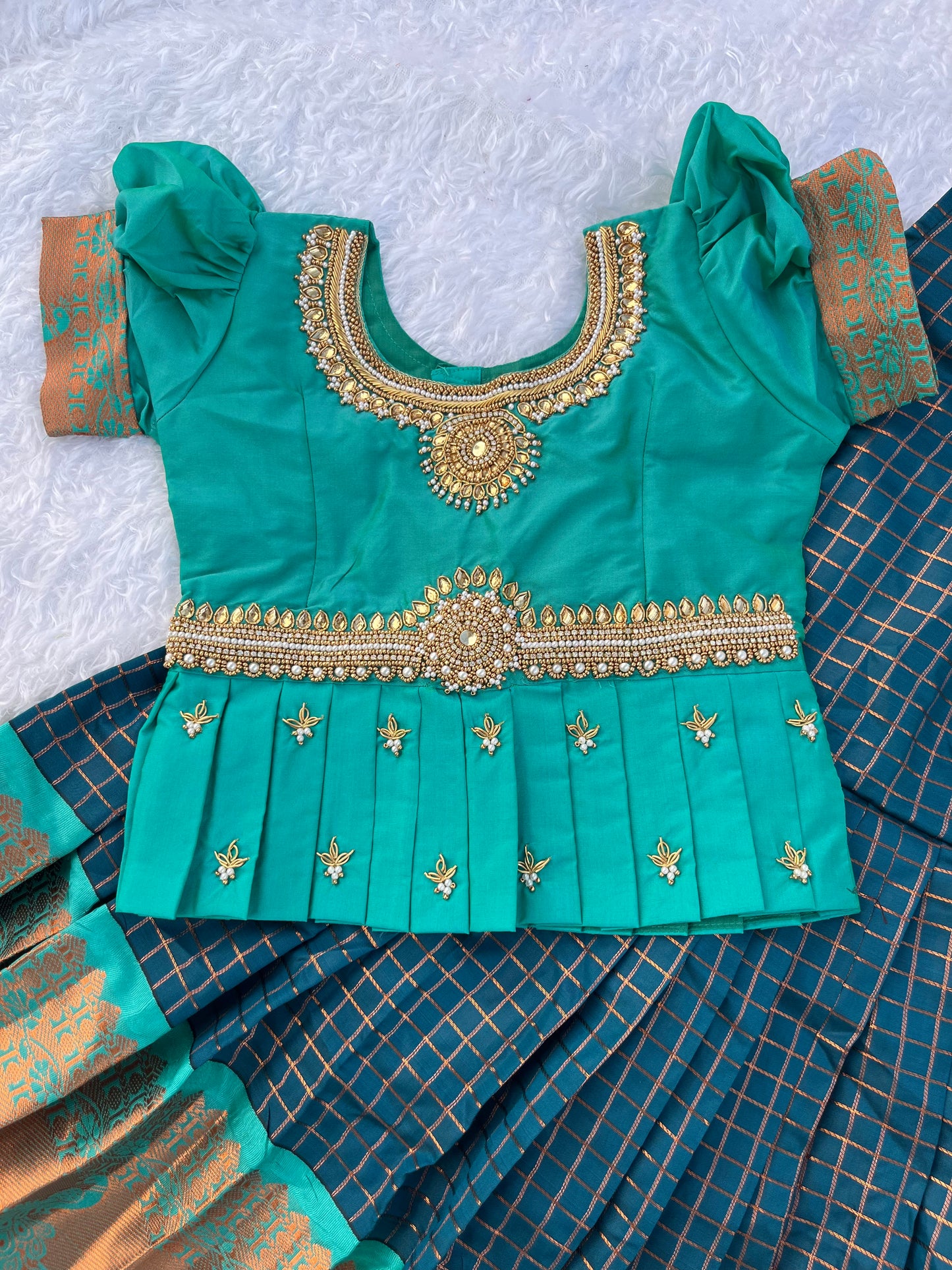 Traditional Indian Kids Lehenga Choli - Teal and Navy Blue