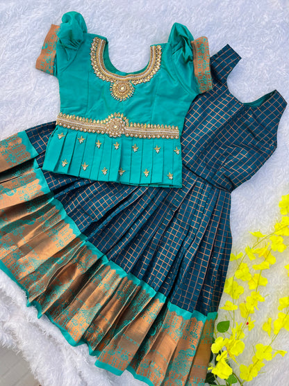 Traditional Indian Kids Lehenga Choli - Teal and Navy Blue