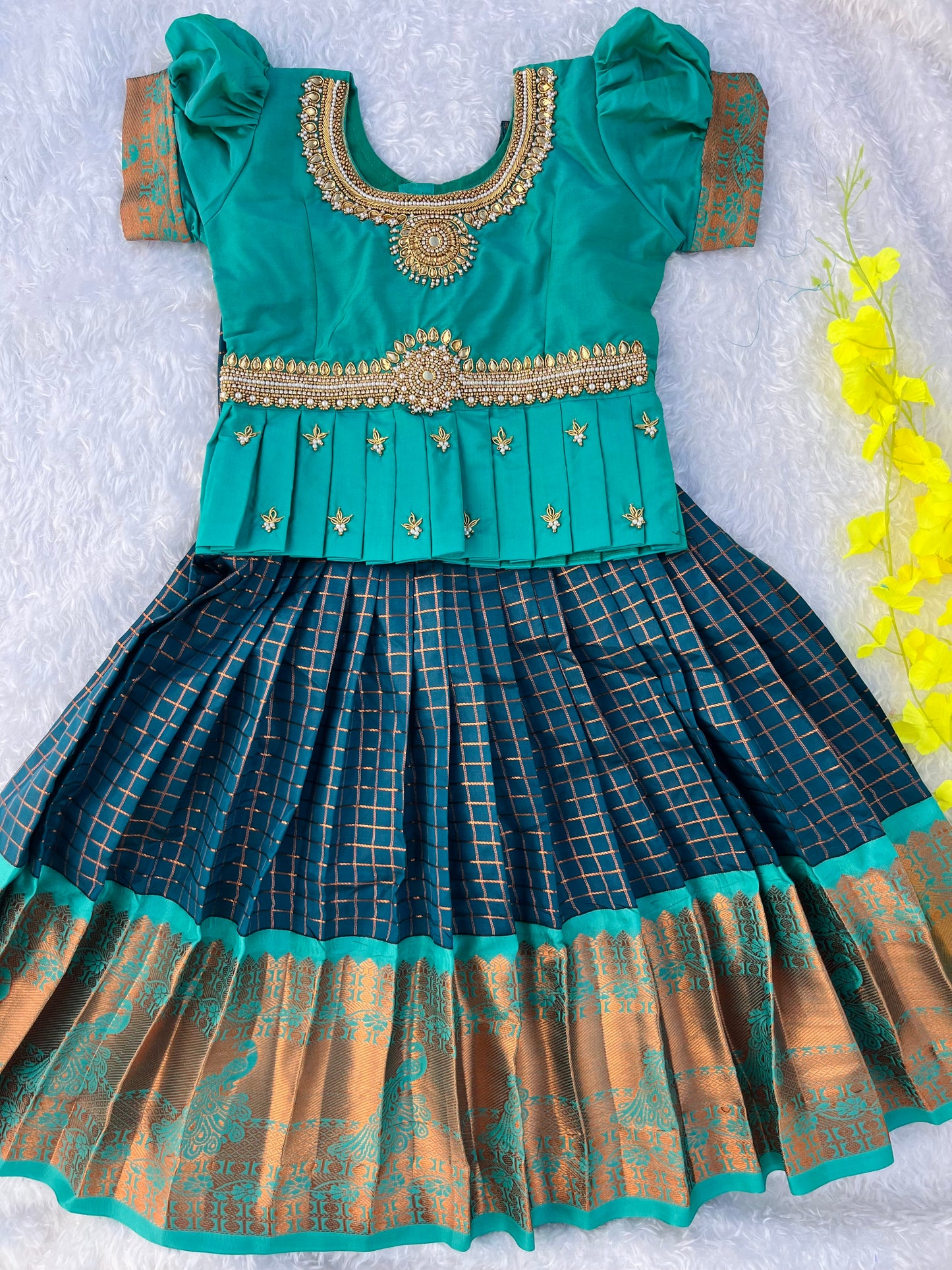 Traditional Indian Kids Lehenga Choli - Teal and Navy Blue