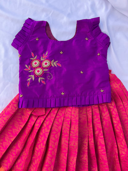 Pink and Purple Traditional Silk Lehenga