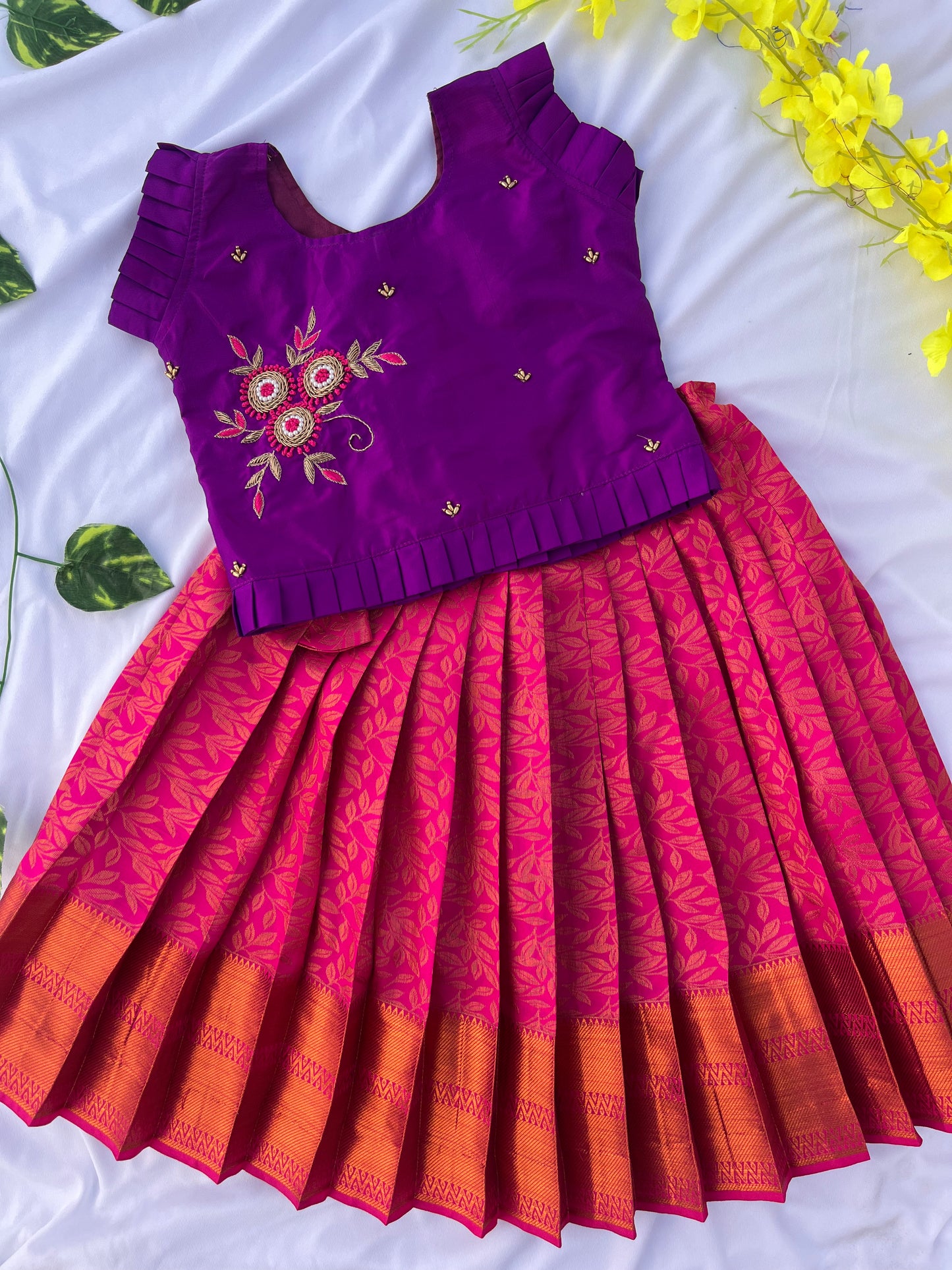 Pink and Purple Traditional Silk Lehenga