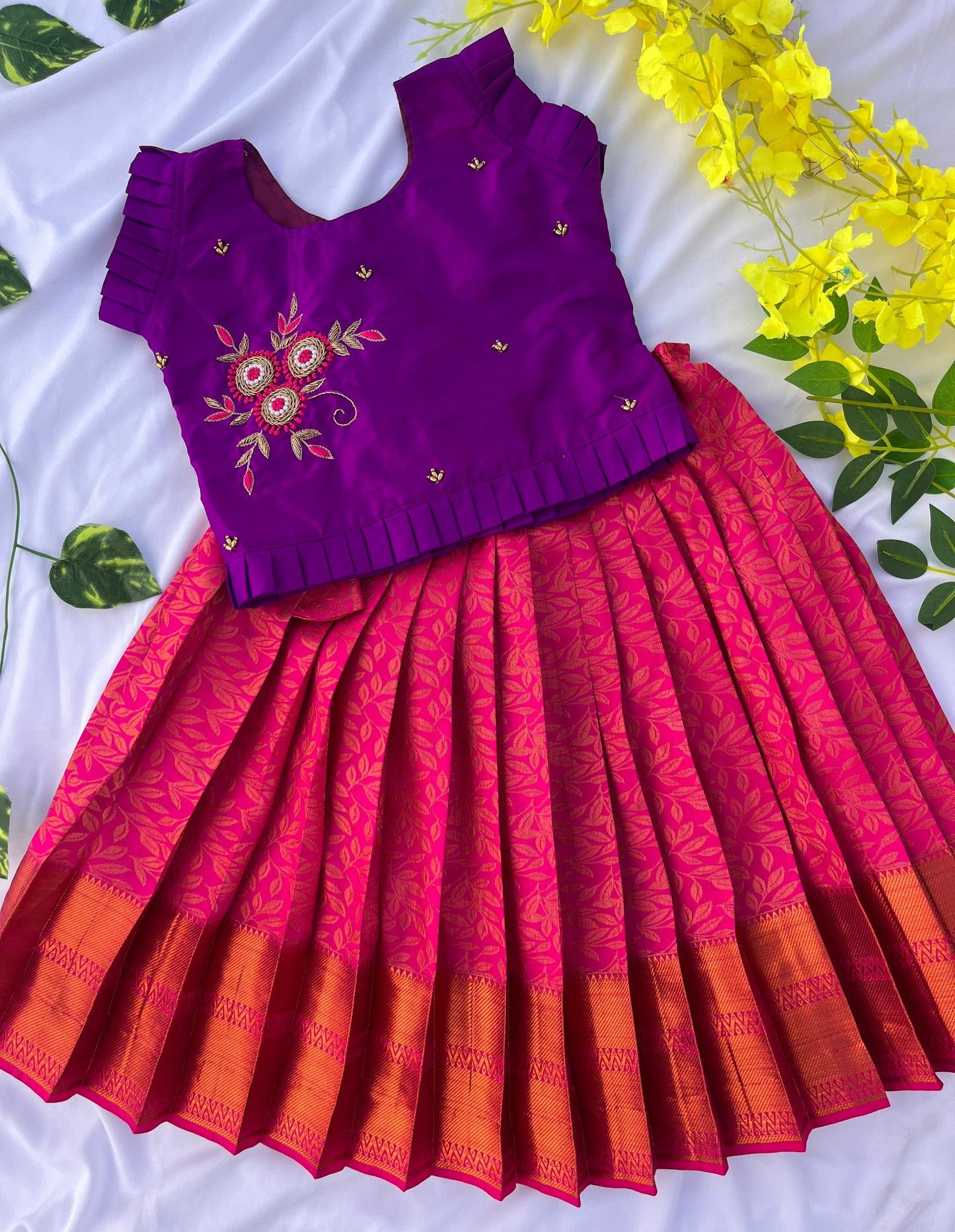 Pink and Purple Traditional Silk Lehenga