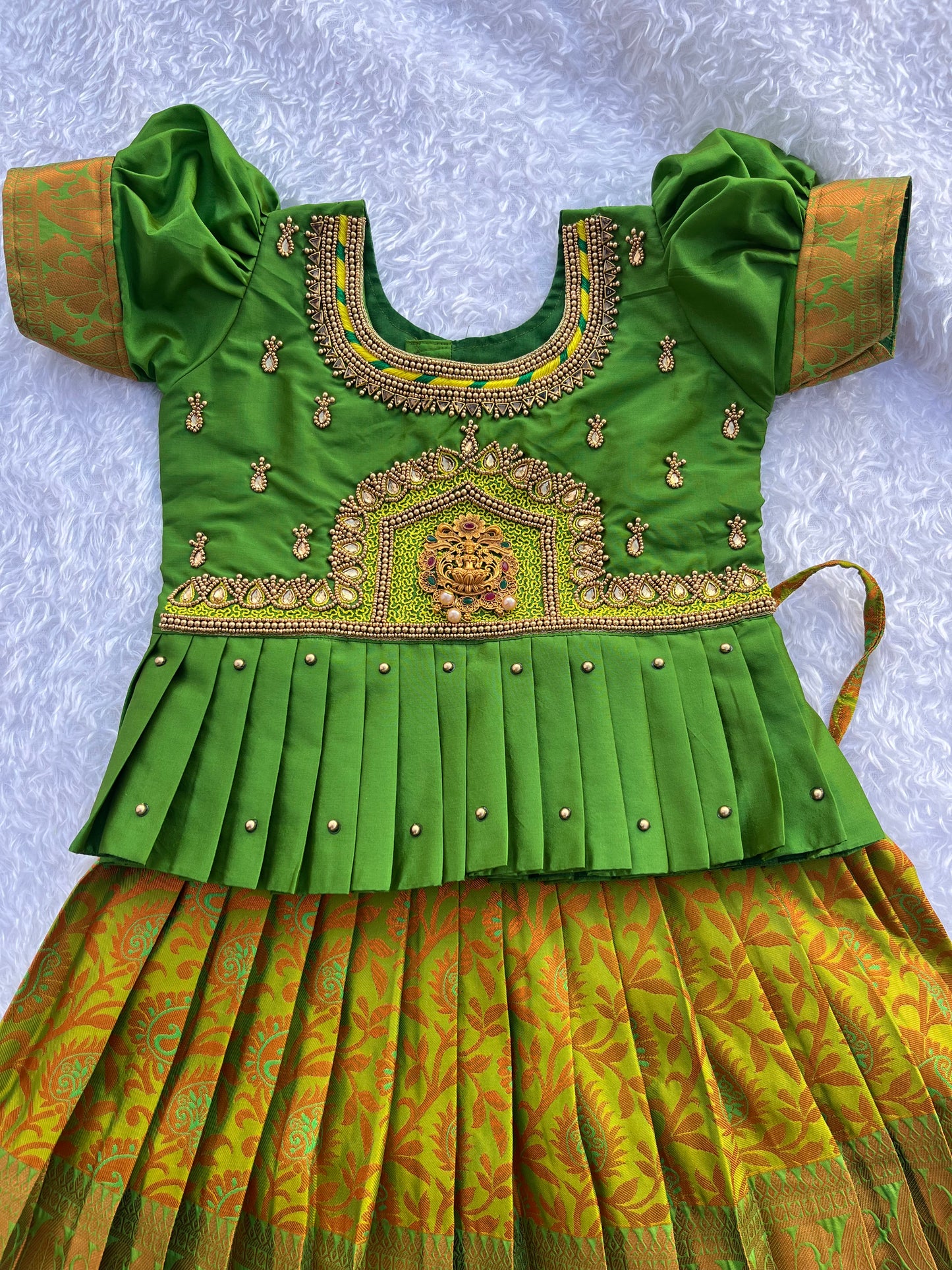 GREEN Lehenga with Premium Jewel-Toned Ethnic Dress