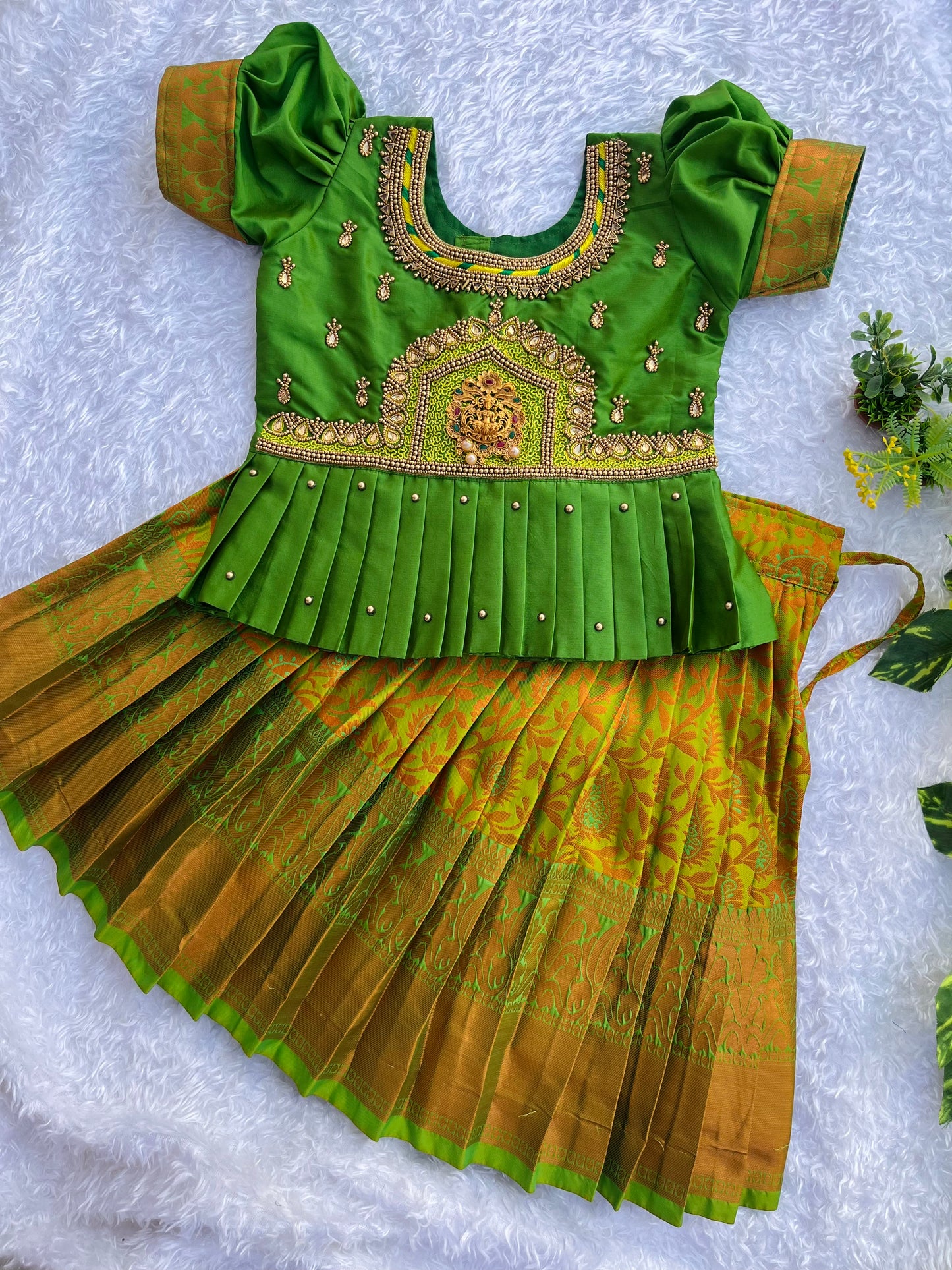 GREEN Lehenga with Premium Jewel-Toned Ethnic Dress