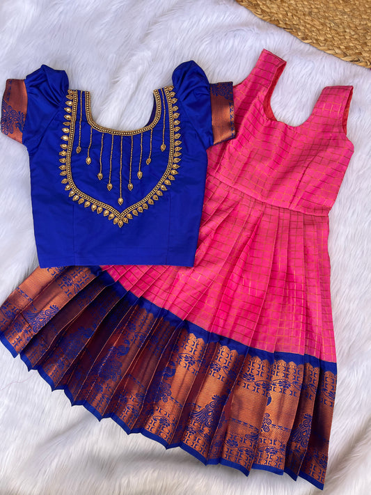 Kids Semi-Silk Petticoat with Aari Work Top
