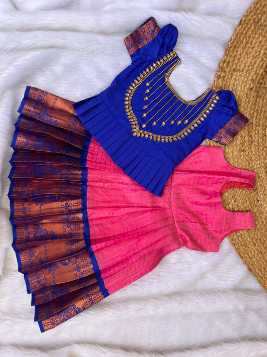 Kids Semi-Silk Petticoat with Aari Work Top