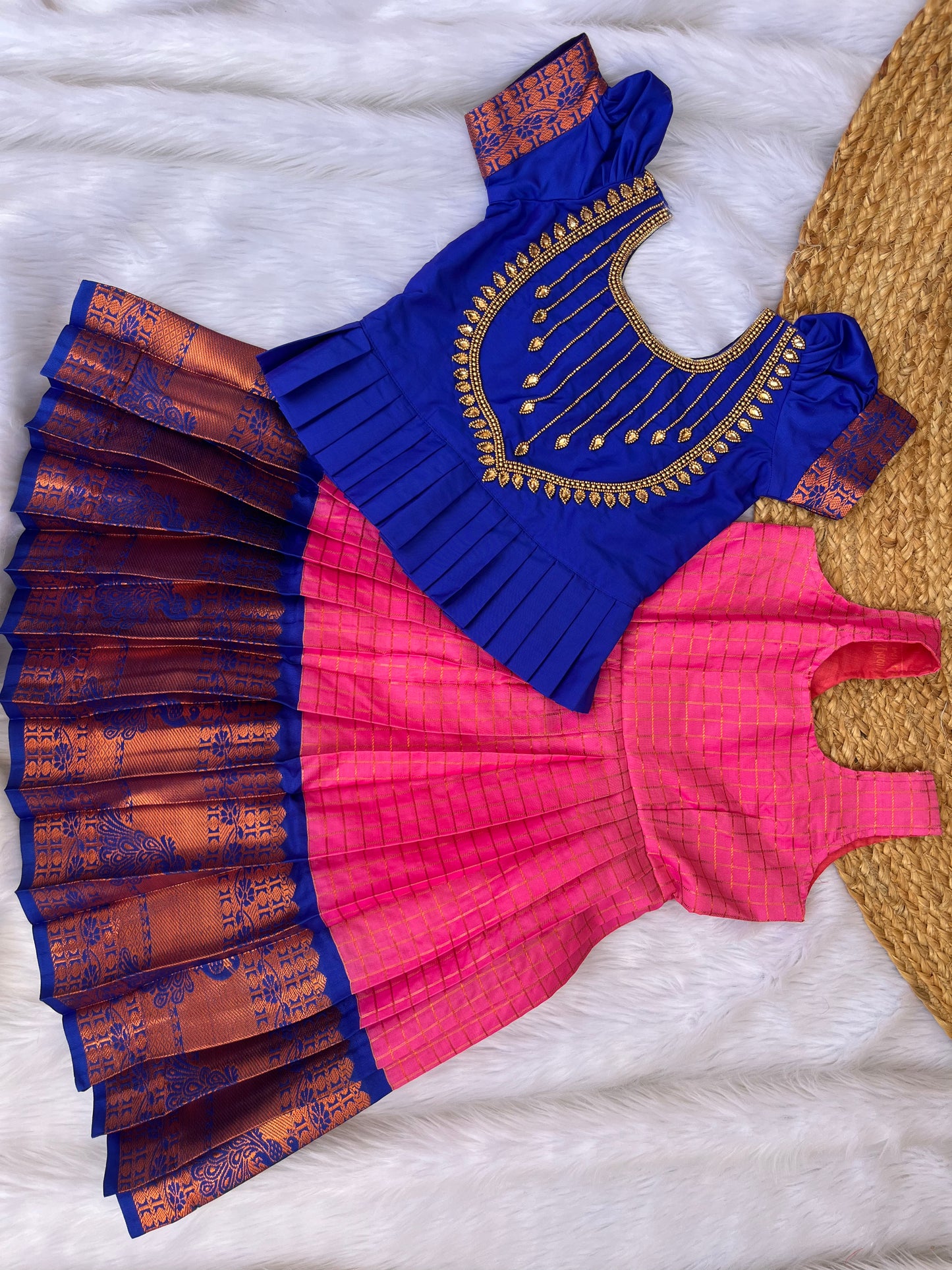Kids Semi-Silk Petticoat with Aari Work Top