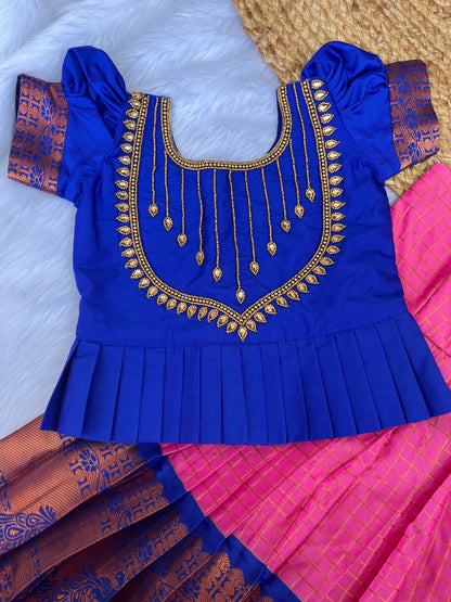 Kids Semi-Silk Petticoat with Aari Work Top