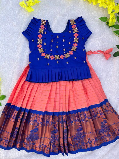 Luxurious Festive Kids' Lehenga with Exquisite Golden Embellishments