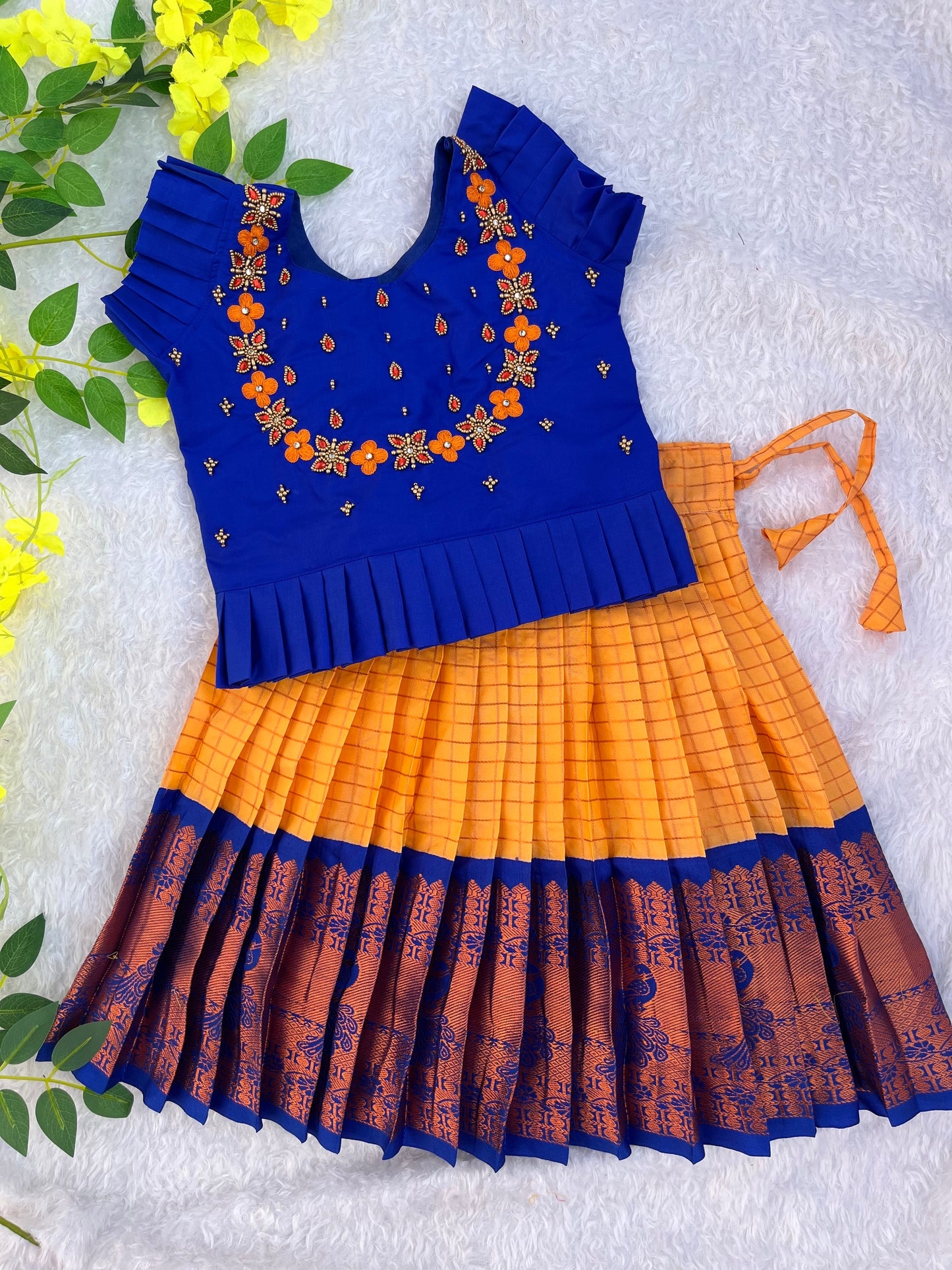 Luxurious Festive Kids' Lehenga with Exquisite Golden Embellishments