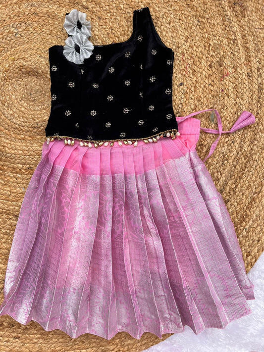 Elegant Black & Pink Lehenga Set for Little Girls