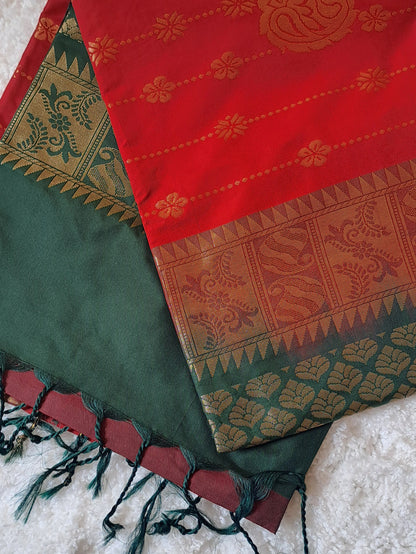 Our Exclusive Red and Green Silk Saree