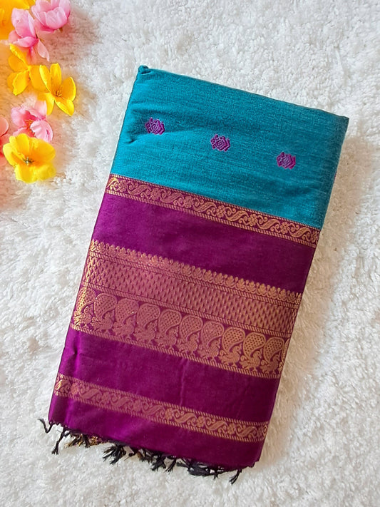 Radiant Harmony: Pink and Blue Kalyani Cotton