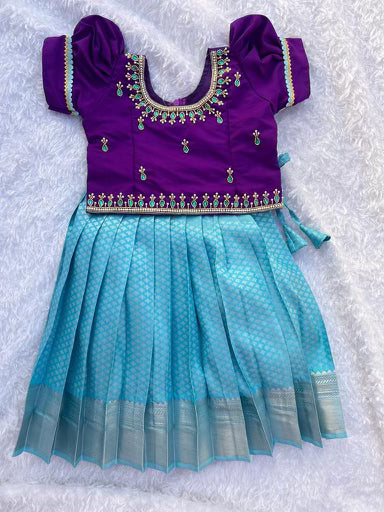 Stunning Teal Skirt with Purple Top with Intricate Aari Work