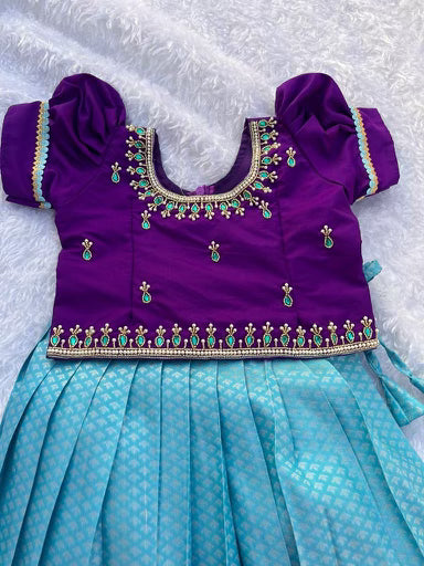 Stunning Teal Skirt with Purple Top with Intricate Aari Work