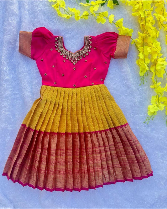 Yellow Delight Frock with pink top