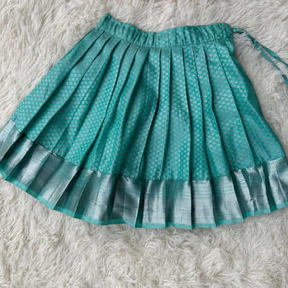 Seaside Chic: Sea Green Semi-Silk Skirt with Yellow Balloon Sleeve