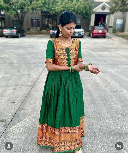 Green Narayapet Full Gown - Stylish Elegance