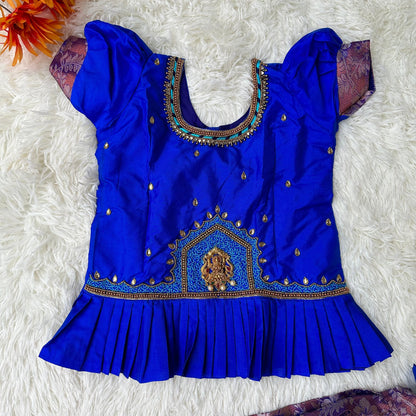 Little Royalty: Royal Blue peplum Top with semi silk Copper Zari Skirt