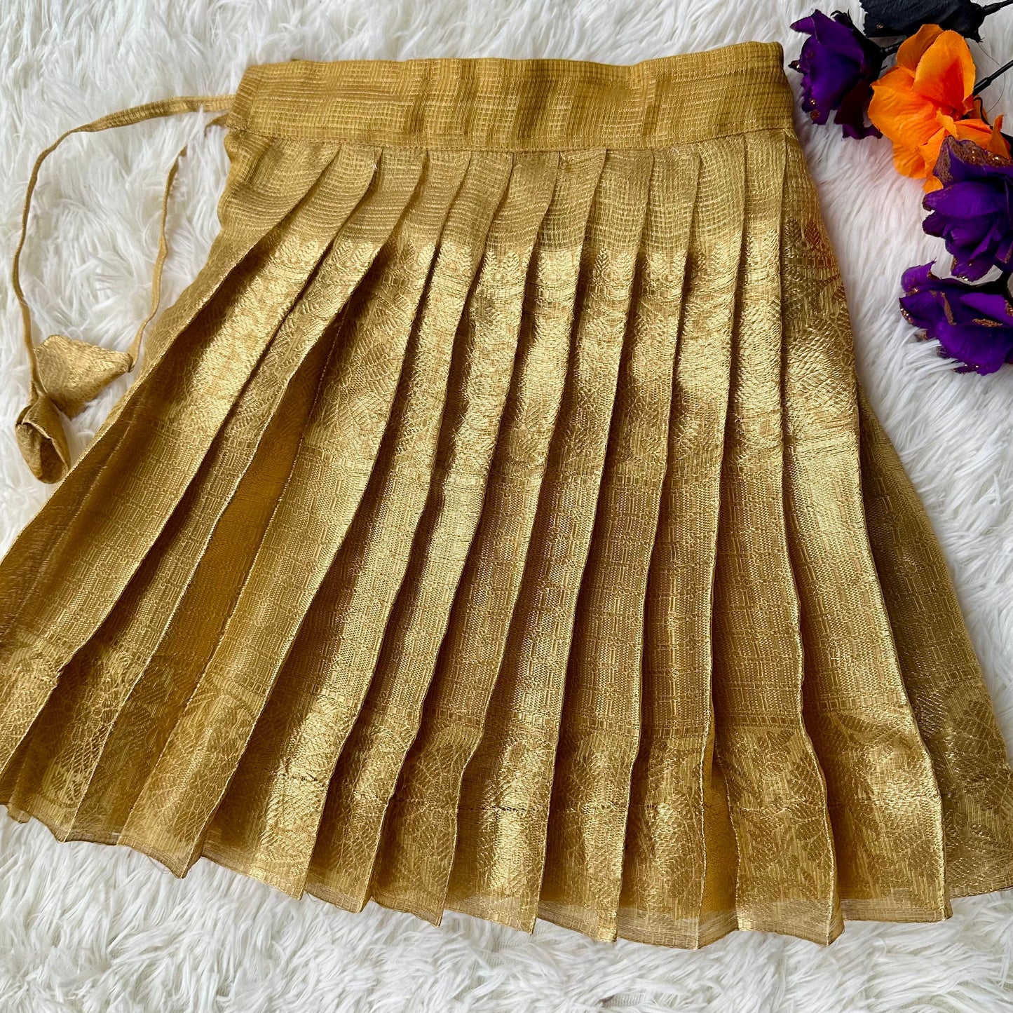 Golden Glow: Tissue Crop Top and Skirt Set with Aari Work