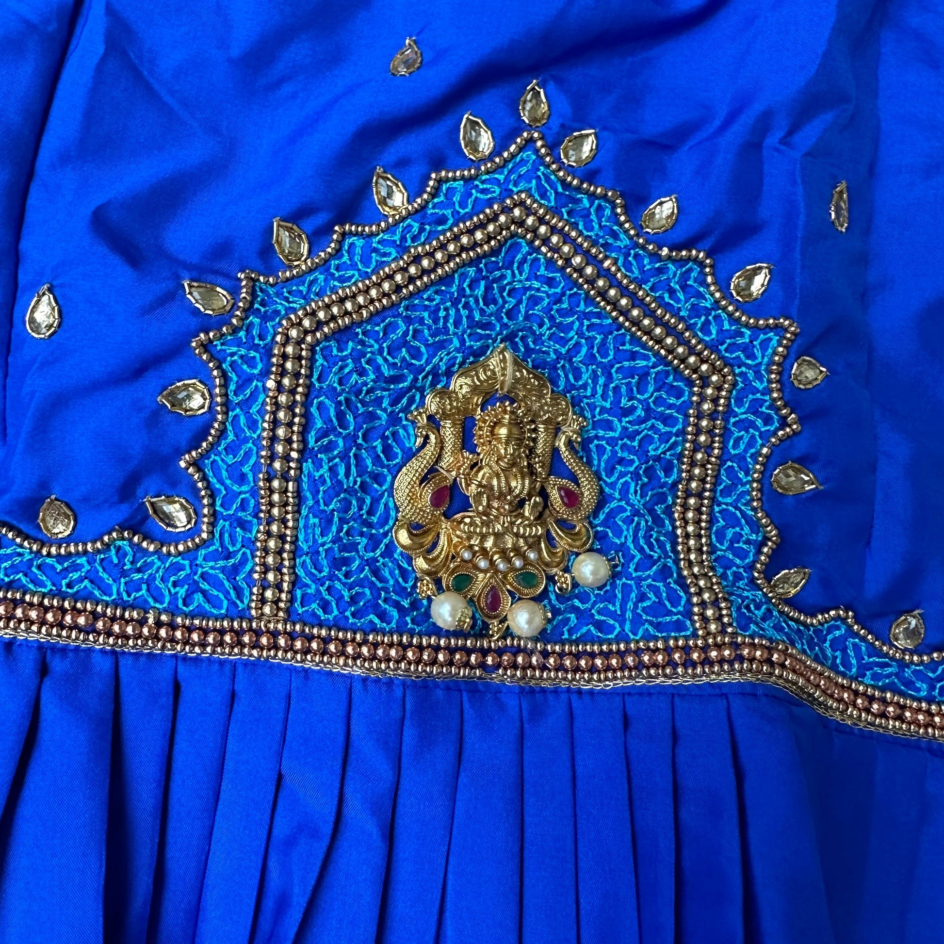 Little Royalty: Royal Blue peplum Top with semi silk Copper Zari Skirt