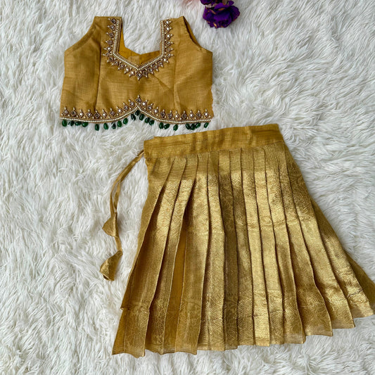 Golden Glow: Tissue Crop Top and Skirt Set with Aari Work