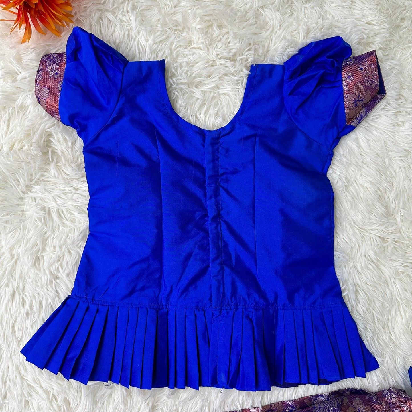 Little Royalty: Royal Blue peplum Top with semi silk Copper Zari Skirt